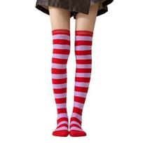Striped Thigh High Socks Women Colorful Over-the-Knee Socks Retro Stretchy Thigh Highs for Girls