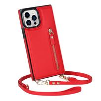RFID Užtrauktuko Piniginė Dirželis Kortelių Lizdas Odinis Dėklas iPhone 15 14 Pro Max 13 12 Mini 11 X XR XS 7 8 Plus Dirželis Per Petį Dangtelis For iPhone 13Mini raudona