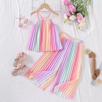 2026 Summer New Style Enters E-commerce Sweet and Fresh Girls Suspender Pleated Pants Two-piece Suit 5Y geltona