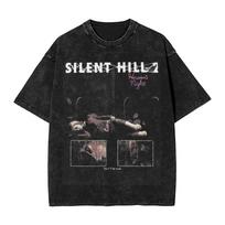 Washed T Shirts Horror Silent Hill Heavens Night Hip Hop T-Shirt Street Streetwear Short Sleeve Printed Tops Tees Men Women M