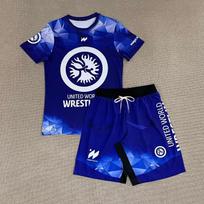 2026 Naujas Jungtinių Pasaulio Imtynių Sportinis Rinkinys Vyrams Vaikams Juodai Balti Marškinėliai ir Šortai Greitai Džiūstantis MMA Treniruočių Kovos Kostiumas S