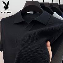 PLAYBOY Men's Pure Cotton Knit Polo T-Shirt L juoda