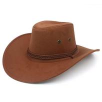 Classic Western Faux Suede Cowboy Hat For Men Women Wide Curved Brim Windproof Hat With Decorative Rope Belt For Cosplay Ranch šviesios kavos spalvos