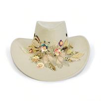 Women Beige Embroidered Cowboy Hat With Floral Decor Retro Western Style Sun Hat onesize smėlis