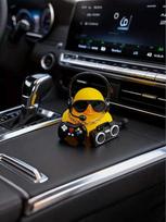 1pc Yellow DJ Duck Car Ornament, Plastic Dashboard Decor, Anti-slip Adjustable Base, Universal Fit, Creative Car Decoration Acce