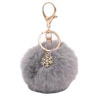 Snowflake Fluffy Pompom Ball Raktų pakabukas Žiedo laikiklis Automobilinio krepšio Ornamentinis raktų pakabukas pilka spalva