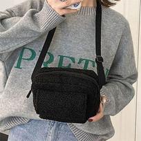 Winter Simple Fashion Ladies Shoulder Messenger Bag Lamb Wool Bag MIT juoda