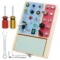 Montessori medinė užsiėmimų lenta su LED šviesos jungikliais, sensoriniai žaislai, jungiklio Fidget lenta, kelioniniai žaislai mažyliui