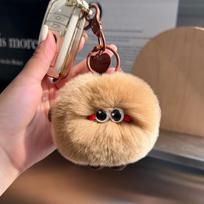 [Cute buns] Rex rabbit hair car keychain pendant ins Internet celebrity hair pom-pom bag pendant gift chaki