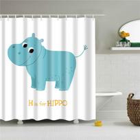 Fabric Shower Curtain Cute Cartoon Hippo Animals Dogs Cats Deer Bath Curtain Waterproof Polyester Bathroom Curtain with Hooks 90*180cm