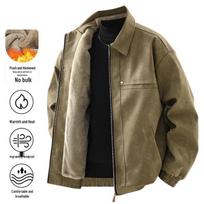 Men's American Retro Velvet-Lined Leather Jacket, Maillard Style - Thickened Lapel Design for Cool Spring & Autumn Wear M juoda