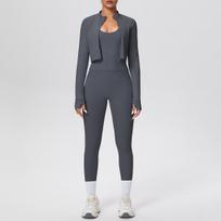Cross-Strap Nude-Feel Sports Vest & High-Waisted Zipper Yoga Pants Set M