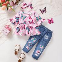 New Autumn Solid Color Long-sleeved Pullover for Infants and Young Children Beetle Sleeveless Dress Top and Digital Printed Trousers 6-9M rožinė