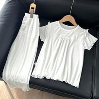 Children's Spring Modal Baby Summer Air-conditioned Clothes Little Girls Korean Style Loose Long-sleeved Pajamas Nightgown 80cm balta