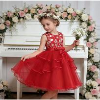 Children's Dress Princess Dress Flower Girl Wedding Dress Evening Dress Girl's Puffy Dress Special Price Attracting Models 100cm raudona
