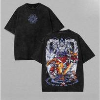 Digimon Adventure Omegamon T-shirt Anime Y2k Vintage Washed Oversized Tshirt Men's Clothing Short Sleeve Cotton Tops S