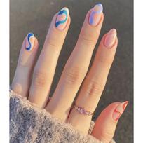 Round Tip French Style Press-On Nails Digital Print Nail Tips INS Aesthetic Wearable Art Adhesive Type