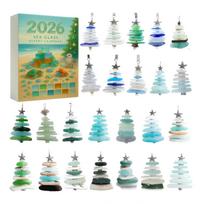 2026 Sea Glass Advent Calendar 24 Pieces Flat Sea Glass Ornaments with Airplane Box Packaging Unique Holiday Countdown Decoration Set One Size
