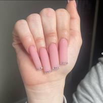 Long Water Drop French Style Press-On Nails Matte Soft Pink Removable Artificial Nail Tips Women Gel Nail