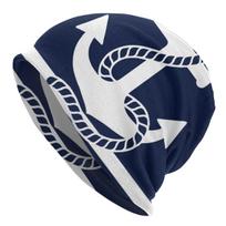 Nautical Navy Skullies Beanies Hat Blue Stripes White Anchor Cool Unisex Women Street Caps Warm Dual-use Bonnet Knitting Hats One Size gray