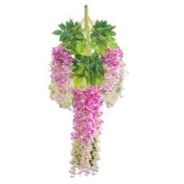 Dirbtinio šilko gėlių girlianda Vine Wisteria Leaf pakabinamas vestuvių vakarėlio dekoras violetinė