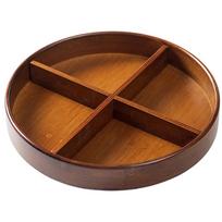 12 Inch Lazy Susan Round Serving Tray Acacia Wood 4 Sections Wooden Dividers, Hand Grips, Wood Turntable Rotating Organizer