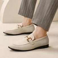 Lefu Men  New Pointed British Metal Buckle Comfortable Casual Shoes Size 38-46  Men's Style 38 smėlis