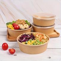 Vienkartiniai popieriniai dubenėliai su dangteliu, maistinio popieriaus bento dėžutės išsinešimui, pietų dėžutės 1 PCS 500 mL