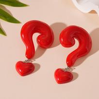 Exaggerated oil drop resin question mark love silver needle earrings simple earrings