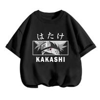 3-14 Years Kids Clothes Narutos Tshirt Boys T-Shirt Girls Cartoon Tees Summer Anime Teen Short Sleeve Tops Kakashi Clothing S juoda
