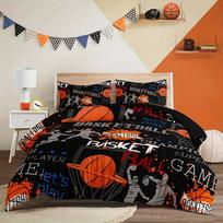 Fashion Carton Grafiti Basketbal Print Beding Set - Soft Comfortable Soft with Soft Fabric Duvet Cover for Bedrom And Guest Rom 100*200cm Single