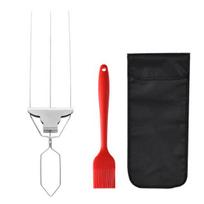 3-Prong BBQ Skewers Set Stainless Steel Grill Skewers with Push Slider Bar Dishwasher Safe Three-Prong Kabob Sticks for Meat Veggies Shrimp 1 Set