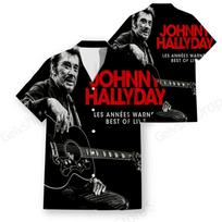 Vyriški Havajų marškiniai Populiarus roko dainininkas Johnny Hallyday 3D spausdinti marškiniai Vyrams Moterims Mada Socialiniai paplūdimio marškiniai S gray