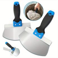 Stainless Steel Curved Putty Knife with Ergonomic Handle for Plastering Drywall Scraping and Surface Cleaning Tasks one size mėlyna