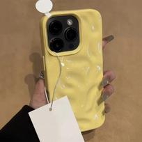 Luxury Soft Silicone Wave Fold Phone Case For iPhone 16 Pro Max 15 Pro 14 13 12 11 Plus Candy Bumper Cover Durable Protection iPhone 14 geltona