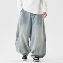 Streetwear vyriškos plačios džinsinės kelnės Harajuku laisvos džinsinės kelnės vyriškos laisvalaikio didelio dydžio džinsinės kelnės vyriškos mados didelis dydis S šviesiai mėlyna spalva