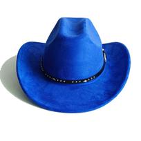 Suede Cowboy Hat Fedora Felt 8Cm Wide Brim Rancher Hat For Men And Women Cowboy Hat Western Cowboy Style  Chapeau Homme M55-58cm blue