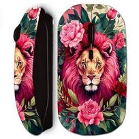 Souris sans fil maniacase noir Tête de lion avec fleurs et feuilles