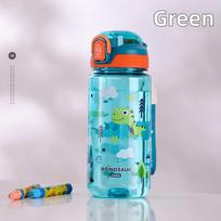 600 ml Dinozaurų gertuvė vaikams, vandens gertuvė su silikoniniu šiaudeliu, nepralaidžios plastikinės gertuvės, vasarinė vaikiška vandens gertuvė 600ML
