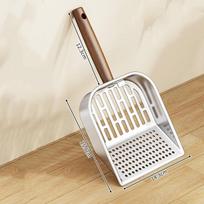 Stainless Steel Cat Litter Scoop Long Wooden Handle Pet Waste Shovel Cleaning Tool Long Handled Hollow Shovel Cats Supplies