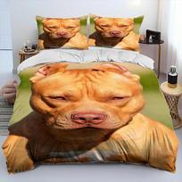 Cartoon Pitbull Dog Comforter Bedding Set,Duvet Cover Bed Set Quilt Cover Pillowcase,King Queen Size Bedding Set for Adult Child EU Twin(135x200cm)