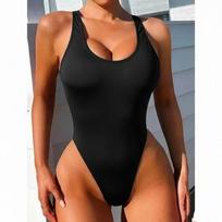 Leopardo rašto racerback vientisas maudymosi kostiumas aukštu kirpimu Monokini S juoda