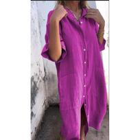 Medvilniniai lininiai laisvi didesnio dydžio marškiniai Suknelė Moteriška Vasarinė Elegantiška Kasdieninės Suknelės Moteriškos sagos Didelės Suknelė 5XL Madingi Drabužiai 670 S violetinė
