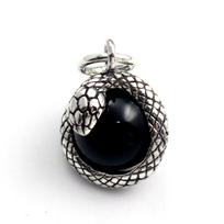 SnakeReptile Pendant, Sterling Silver 925, Onyx, Black Onyx