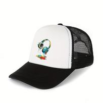 Dripping Watercolor Headphones Trucker Hat Breathable Mesh Back Baseball Cap Adjustable Casual Outdoor Headwear One Size