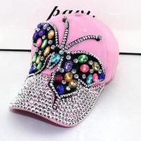 Fall Baseball Cap Women Full Crystal Colorful Big Butterfly Hat Denim Bling Rhinestone Snapback Caps Casquette Summer Hats rožinė