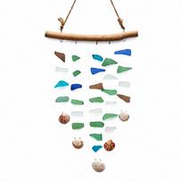 Coastal Decor Wind Chimes with Wooden Hanger & Seashell Multi Color Wind Chimes for Garden Bar Store Home Party Decoration