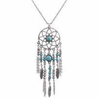 Boho Dreamcatcher plunksnos turkio spalvos kutų grandinės žavesio karoliai, moteriški papuošalai balta