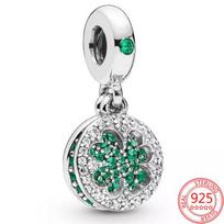 Klasikinis naujas tikras 925 sterlingų sidabrinis keturlapis dobilas Lucky Dangle žavesys tinka originaliam mados apyrankės pakabuko papuošalo dovana smėlis
