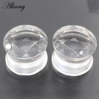 Alisouy 2PCS 6-19mm juodo stiklo rombo sekcija apvali ausų tuneliai kištukai plėstuvai neštuvai matuokliai auskarai auskarų vėrimas kūno papuošalai 6mm skaidri